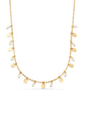 Pearl, Dorika Bead & Drop Disc Accents Necklace in 14K Gold by Elef Jewelry
