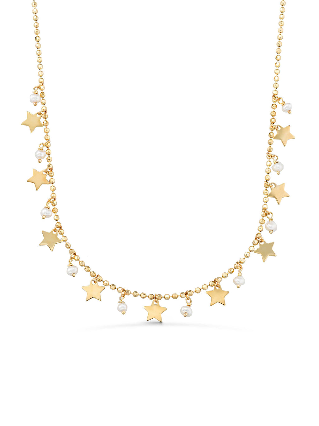 Pearl, Dorika Bead & Drop Star Necklace in 14K Gold by Elef Jewelry