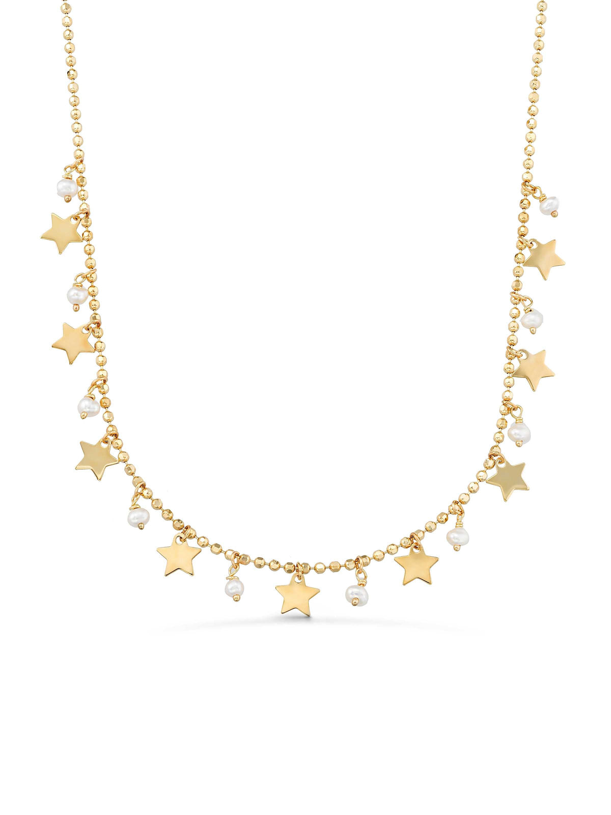 Pearl, Dorika Bead & Drop Star Necklace in 14K Gold by Elef Jewelry