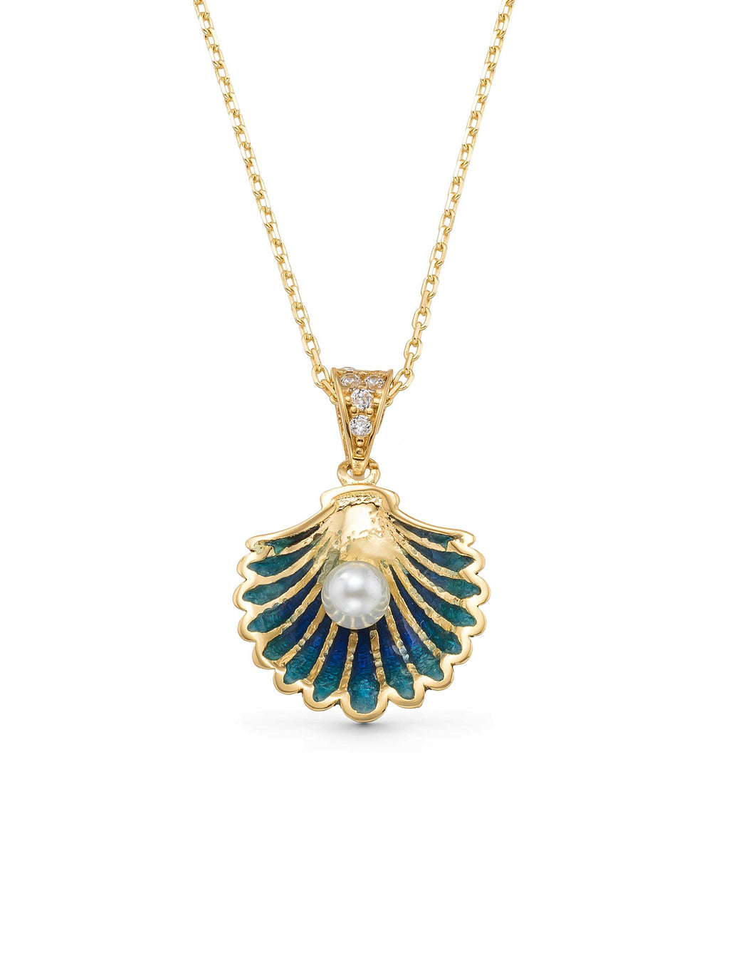 Pearl Tanesi Enamel Deniz Shell Necklace in 14K Gold by Elef Jewelry