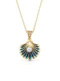 Pearl Tanesi Enamel Deniz Shell Necklace in 14K Gold by Elef Jewelry