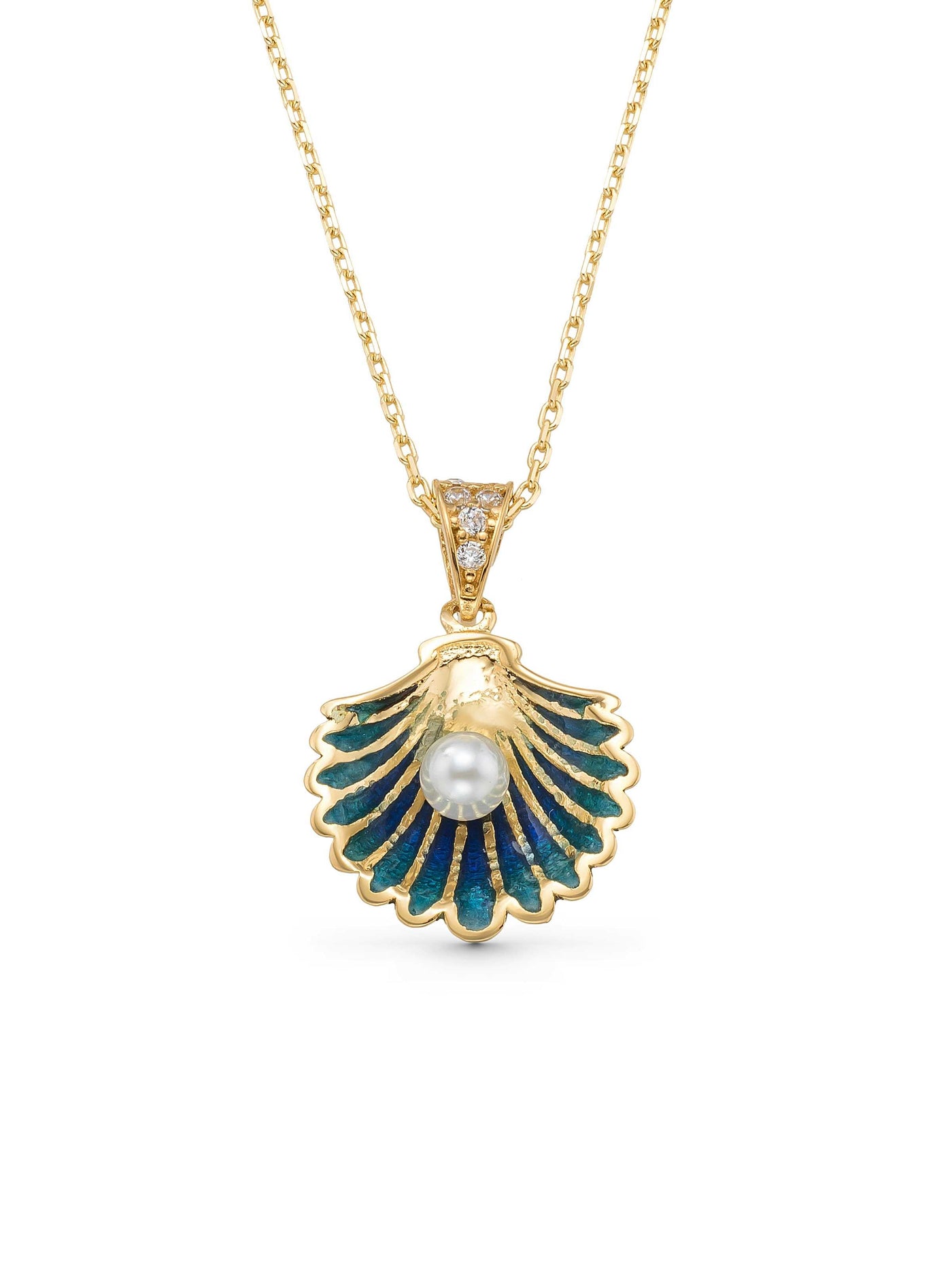 Pearl Tanesi Enamel Deniz Shell Necklace in 14K Gold by Elef Jewelry