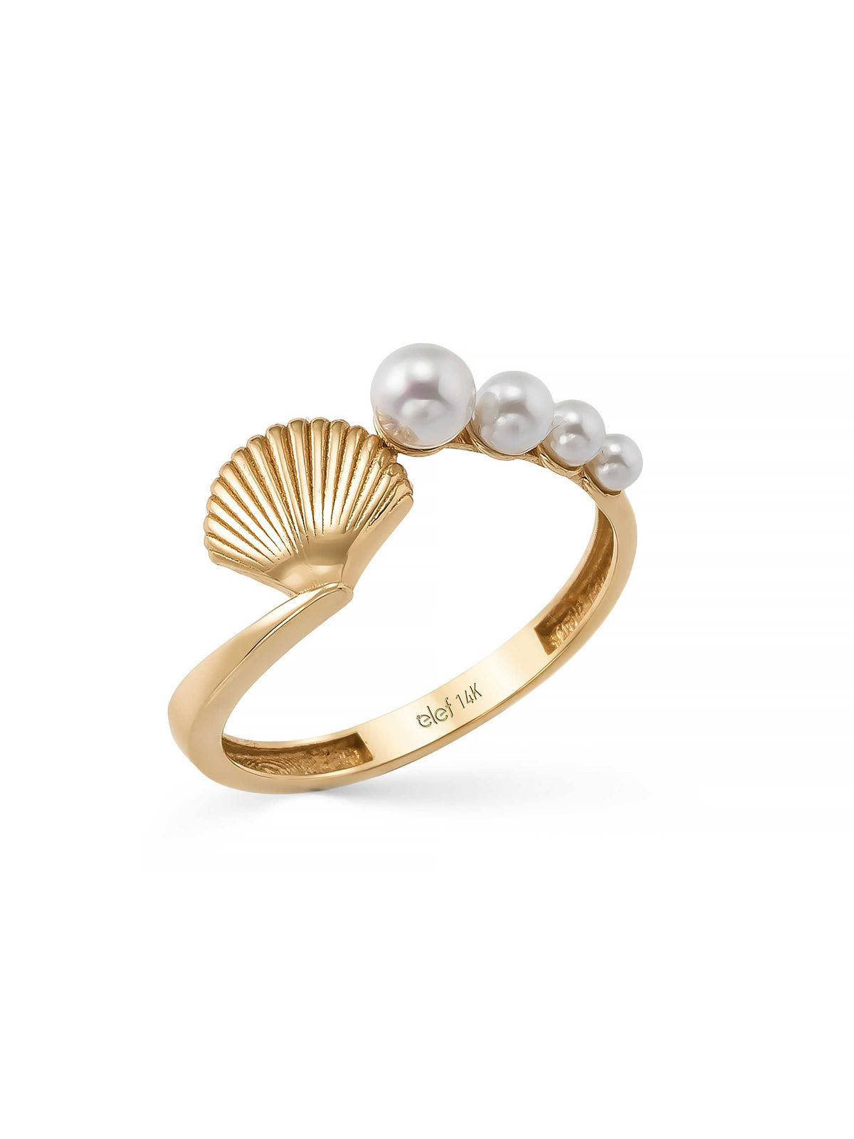 Pearl & Midye Form Ring in 14K Gold by Elef Jewelry