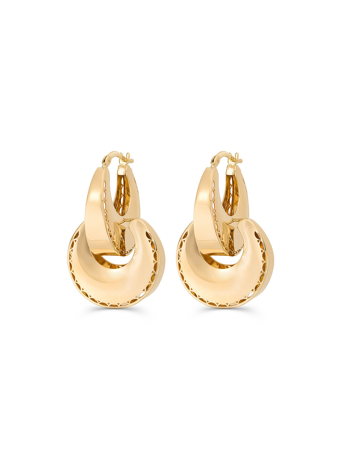Italian Double Ringed Engraved Earrings in 14K Gold by Elef Jewelry
