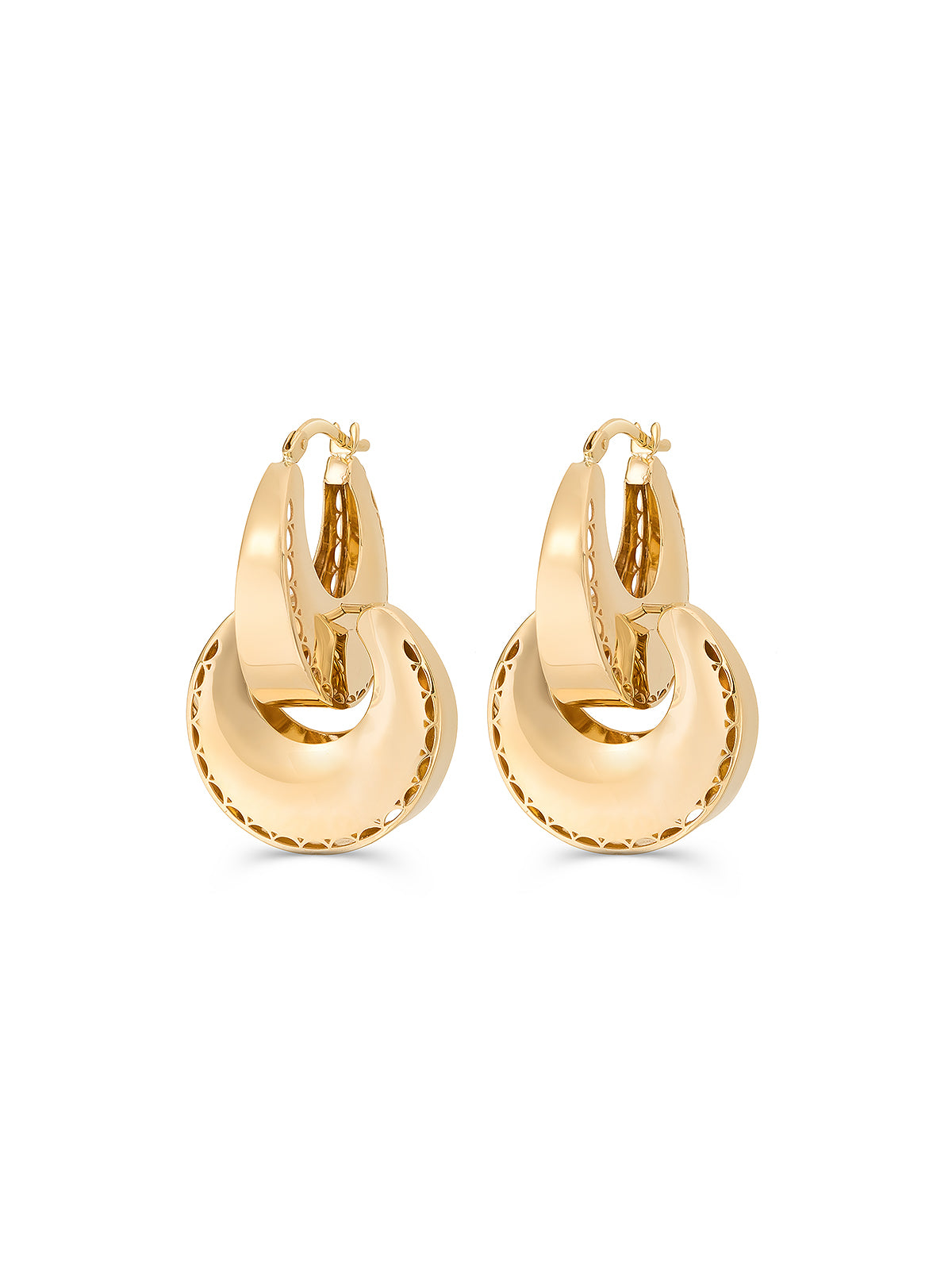 Italian Double Ringed Engraved Earrings in 14K Gold by Elef Jewelry