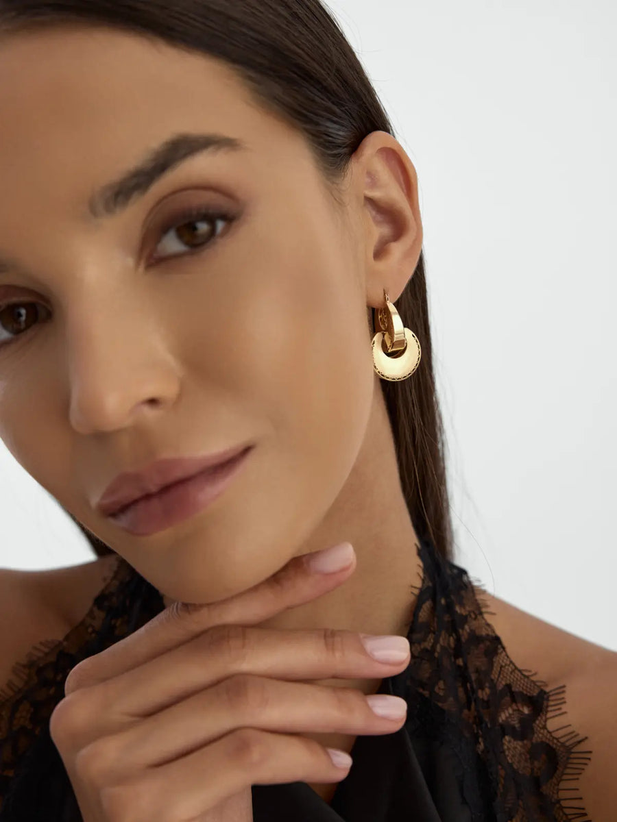 Italian Interlocking Hoop Form Earrings in 14K Gold