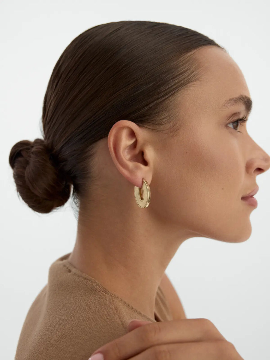 Italian Cut Oval Earrings in 14K Gold