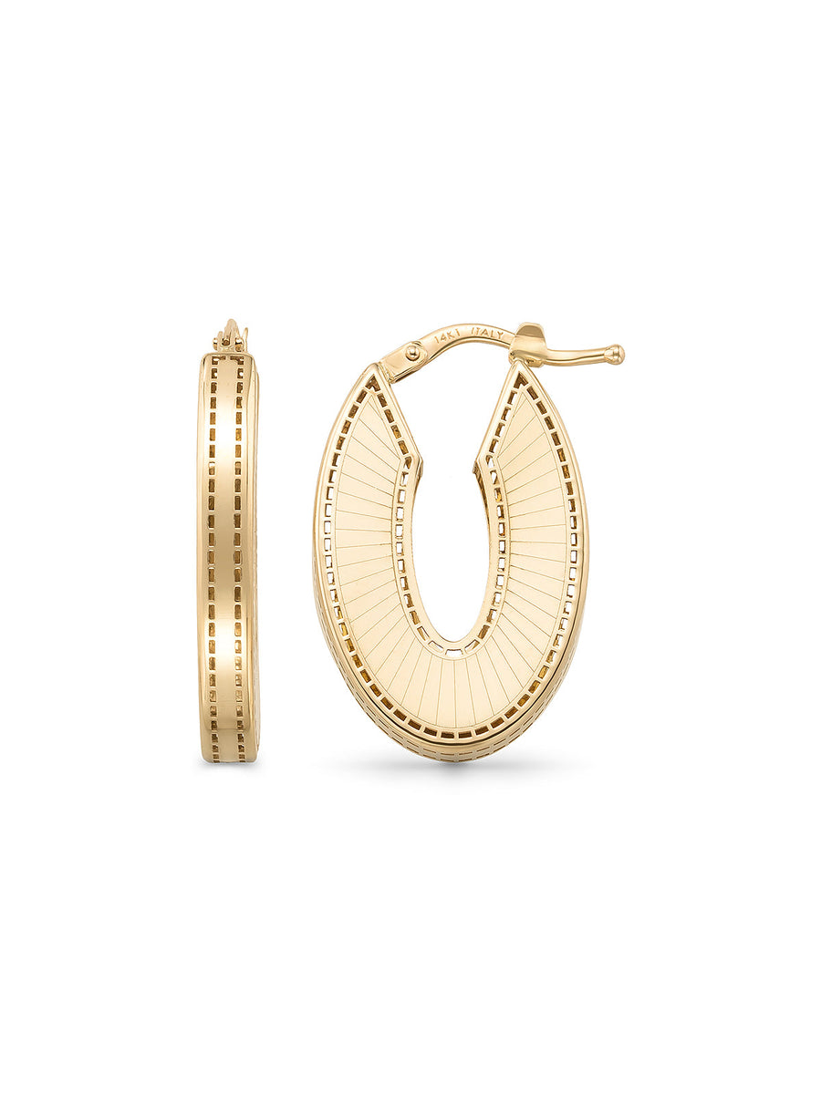 Italian Cut Oval Earrings in 14K Gold