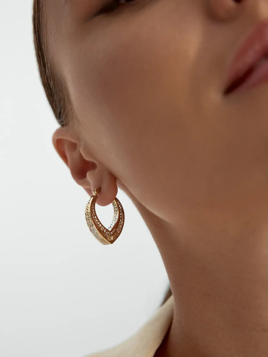 Italian Honeycomb Textured Geometric Earrings in 14K Gold