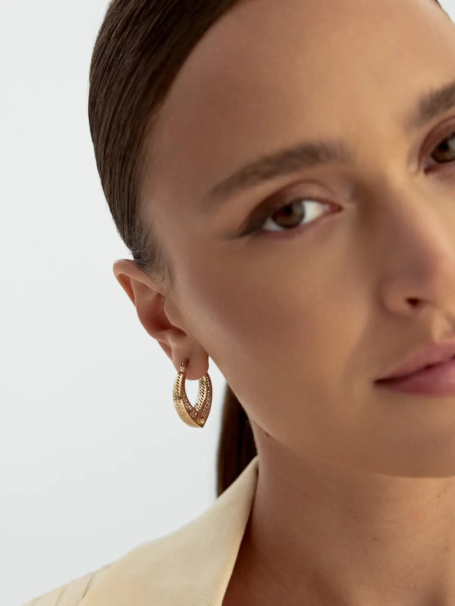 Italian Honeycomb Textured Geometric Earrings in 14K Gold