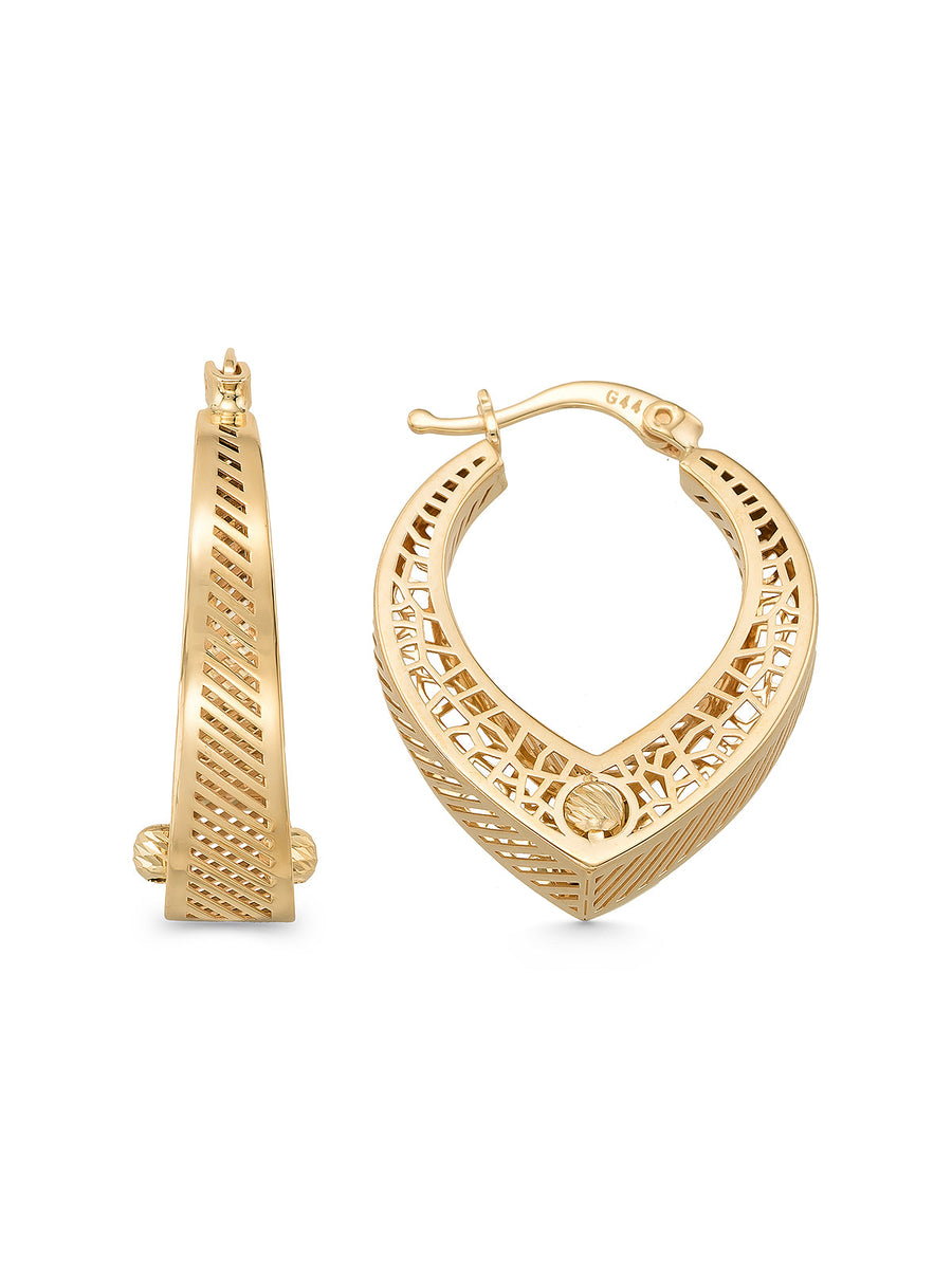 Italian Honeycomb Textured Geometric Earrings in 14K Gold