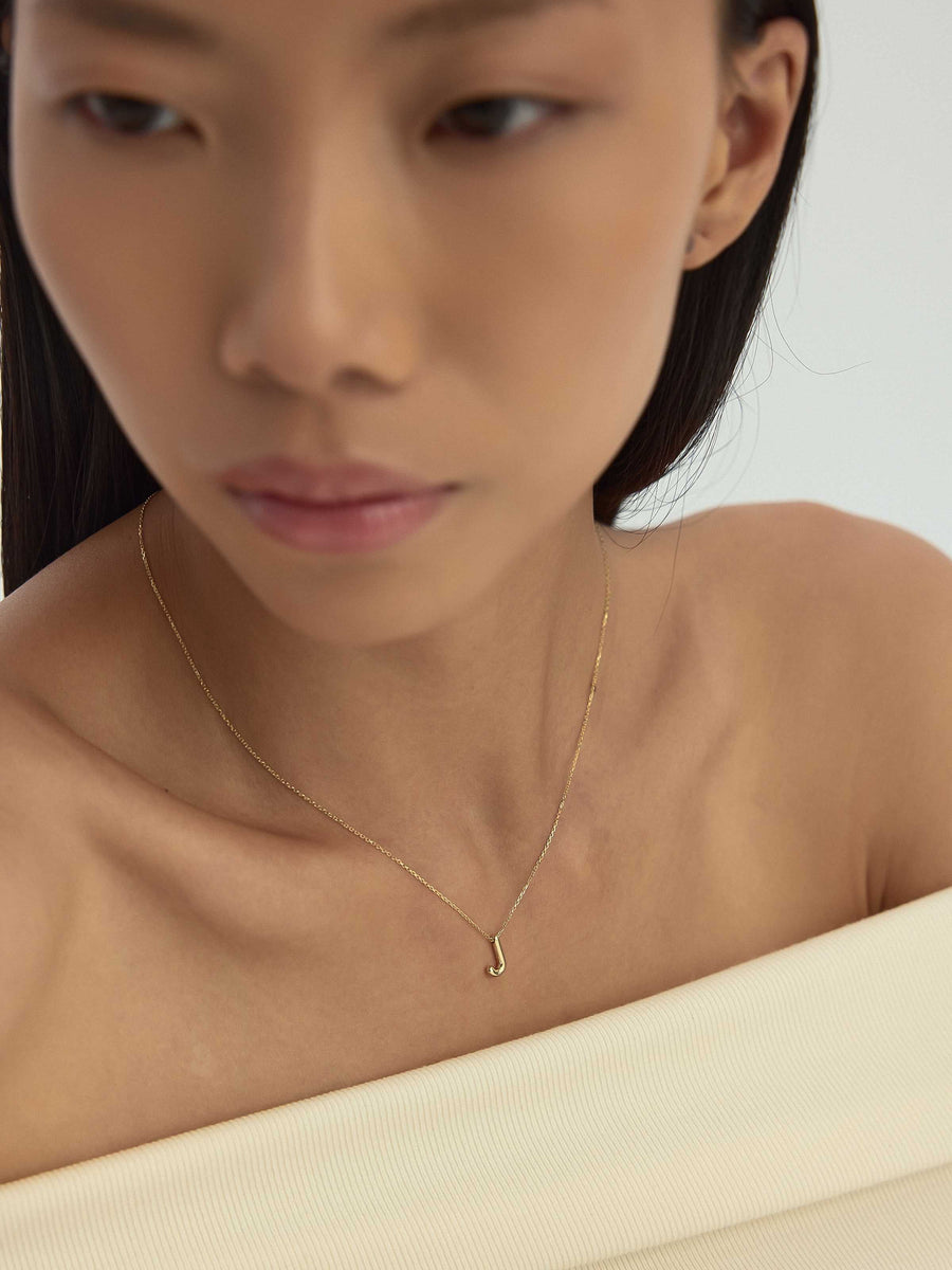 Letter J Classic Initial Necklace in 14K Gold