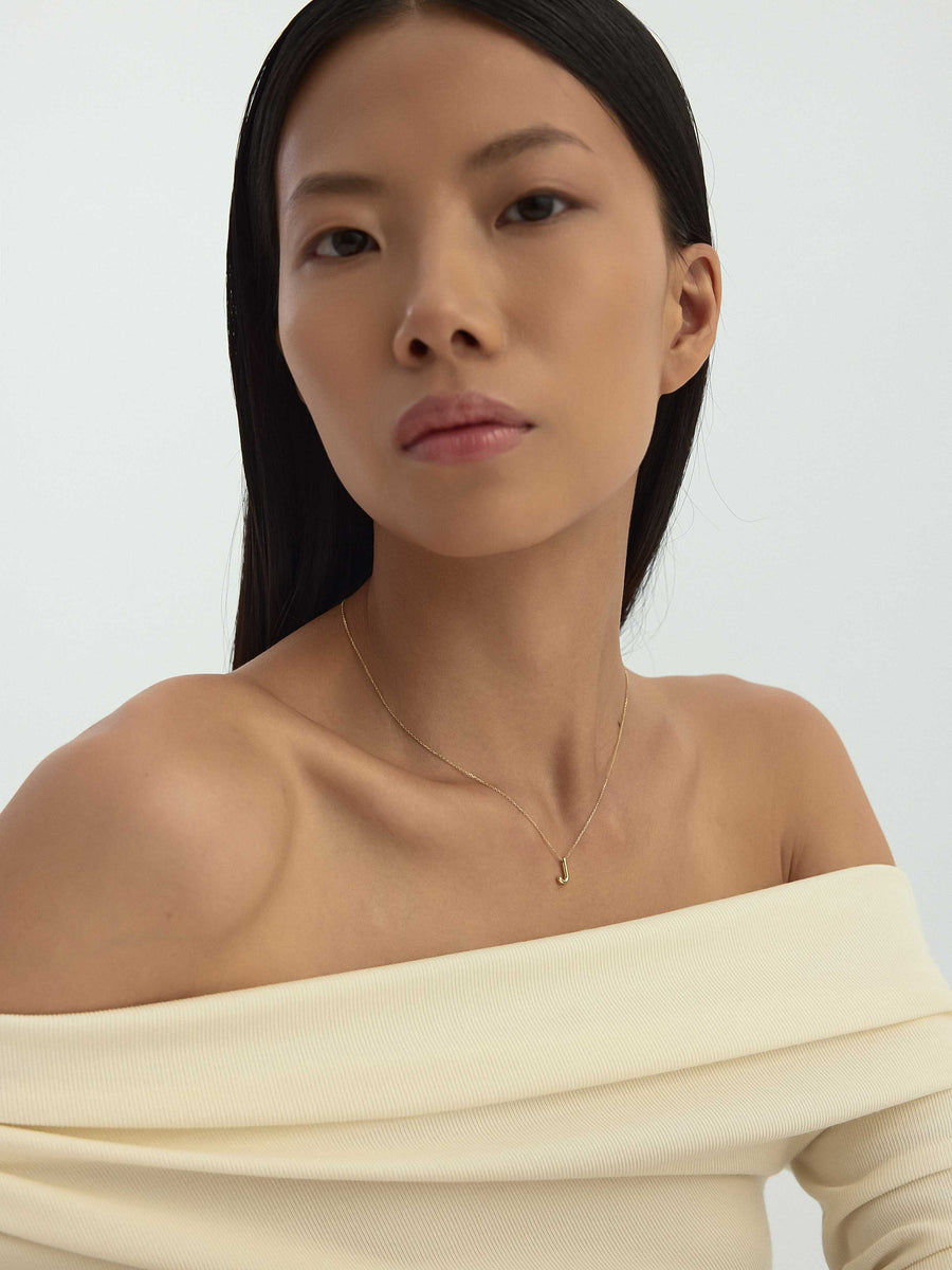 Letter J Classic Initial Necklace in 14K Gold