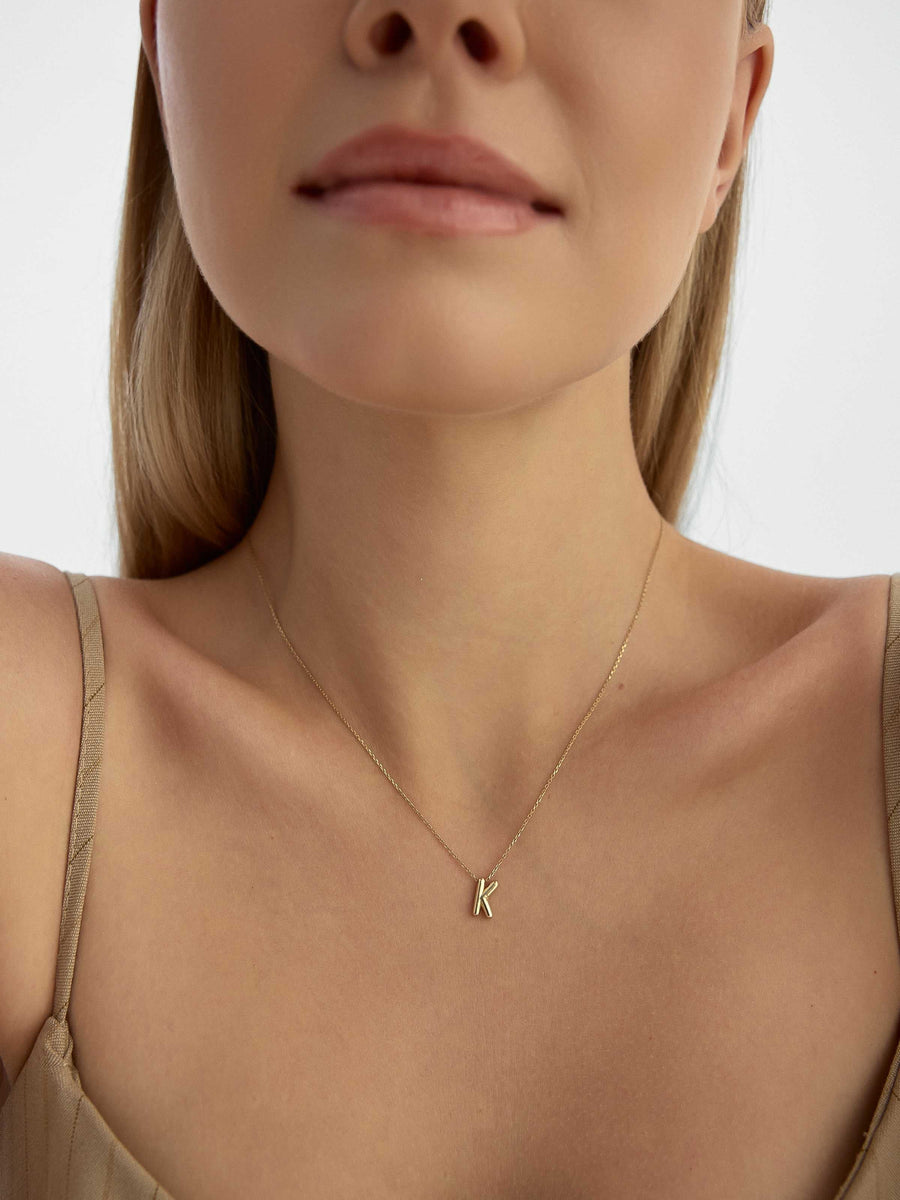 Letter K Classic Initial Necklace in 14K Gold