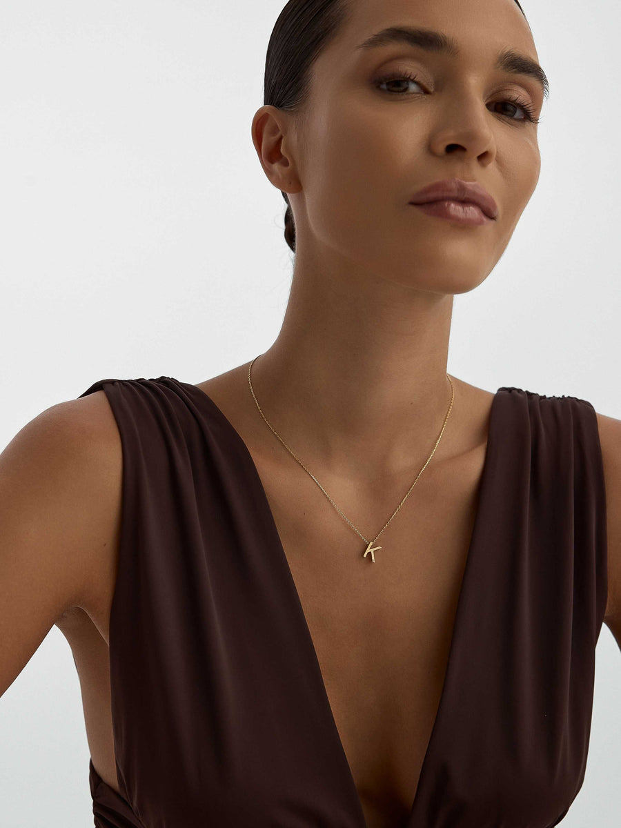 Letter K Stone Initial Necklace in 14K Gold