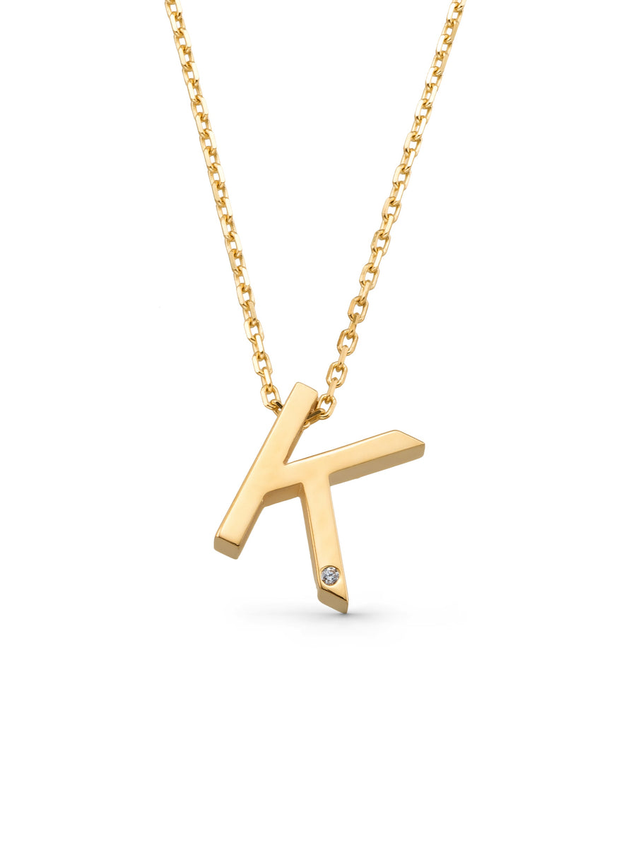 Letter K Stone Initial Necklace in 14K Gold