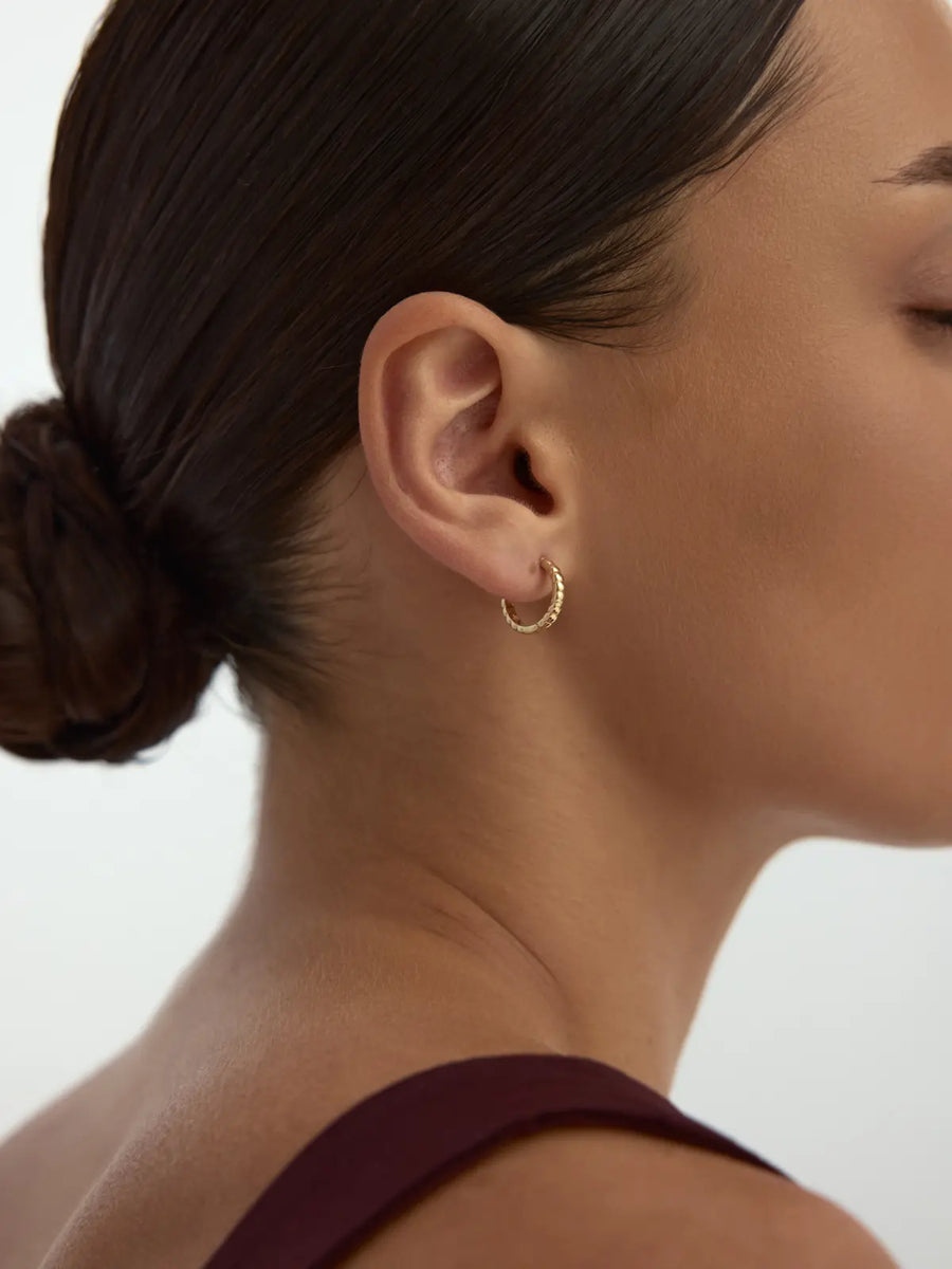 Bubble Textured Hoop Earrings in 14K Gold