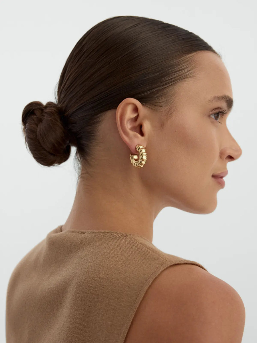 Raised Textured Domed Earrings in 14K Gold