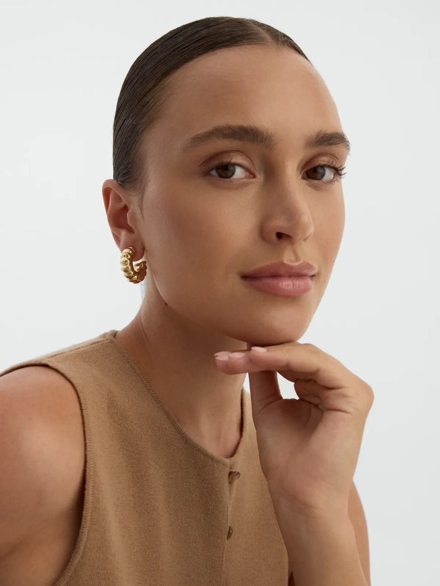 Raised Textured Domed Earrings in 14K Gold