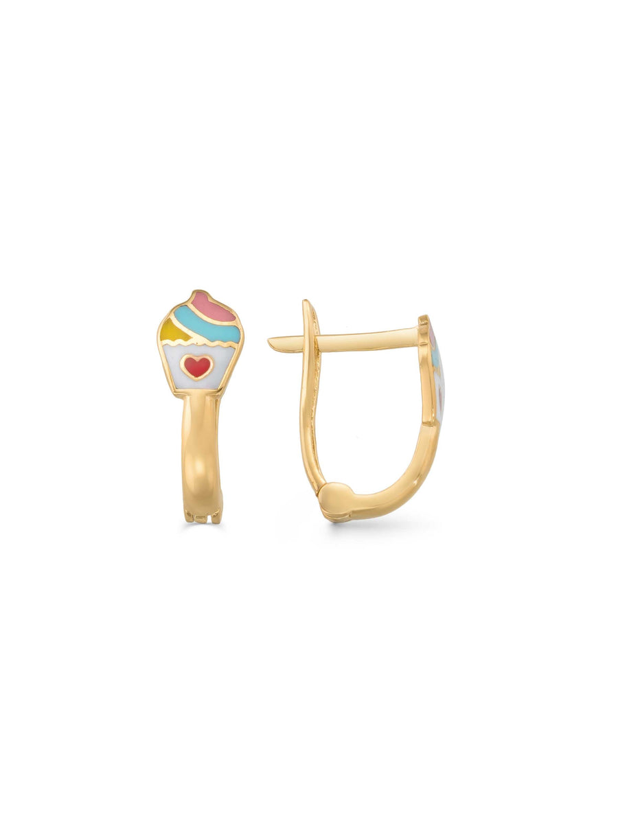 Heart Cupcake Enamel Kids Earrings in 14K Gold