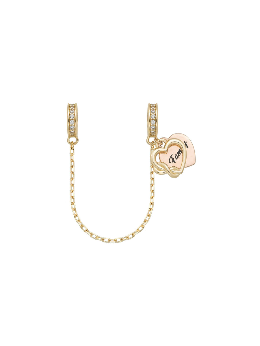Heart & Zircon Stone Charm Safety Lock in 14K Gold
