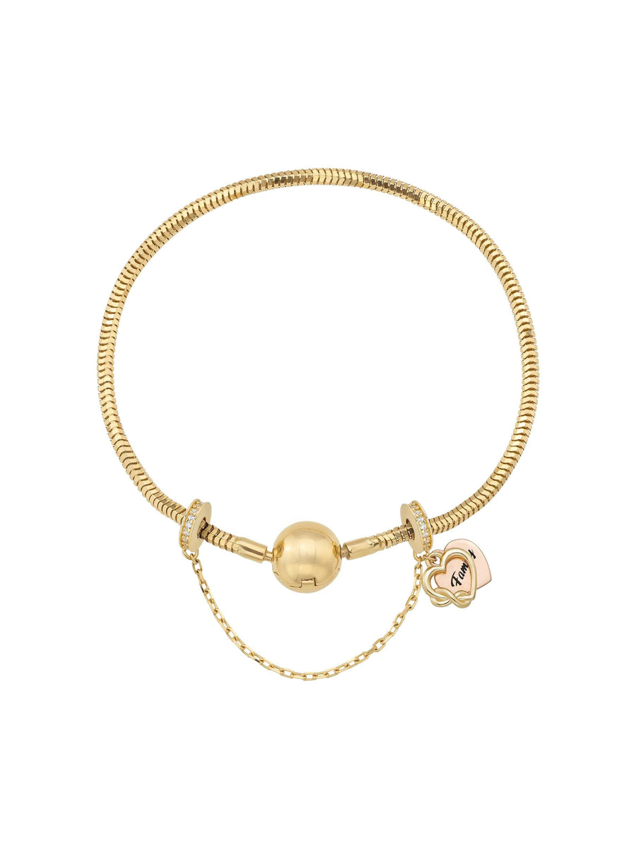 Heart & Zircon Stone Charm Safety Lock in 14K Gold
