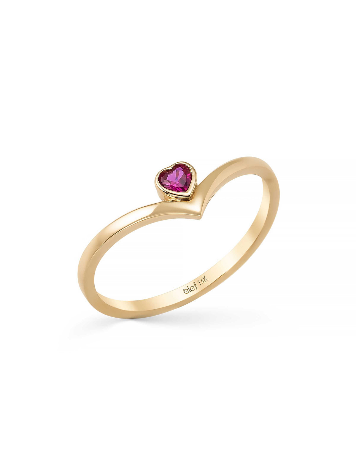 Heart-Shaped Ruby-Inspired Stone Minimal Ring in 14K Gold by Elef Jewelry