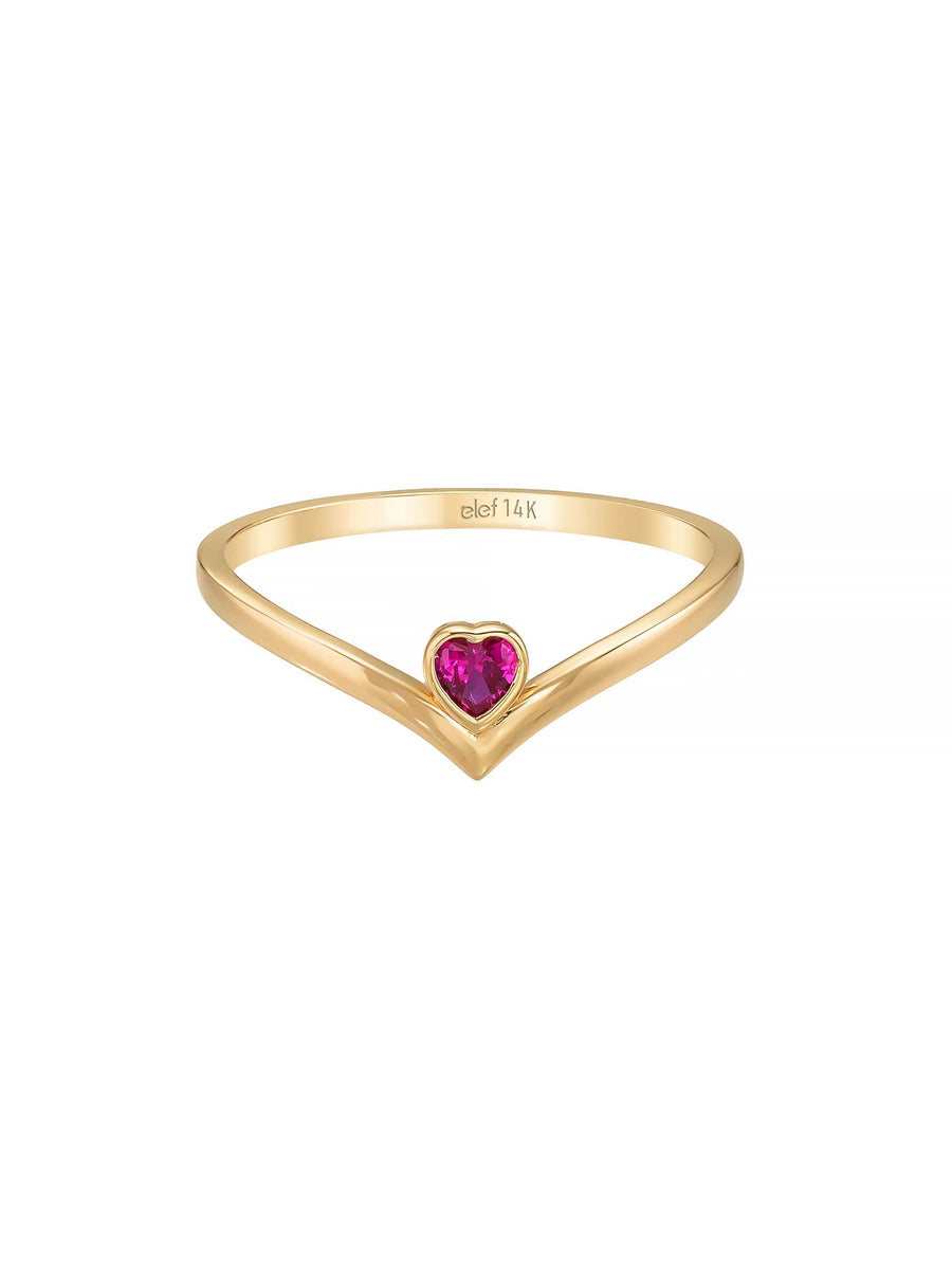 Heart-Shaped Ruby-Inspired Stone Minimal Ring in 14K Gold