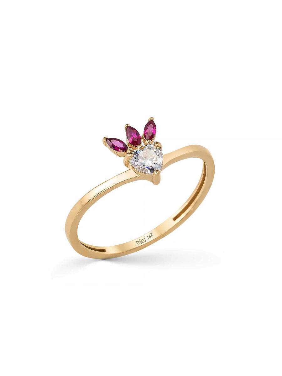 Heart Cut & Ruby-Inspired Stone Ring in 14K Gold