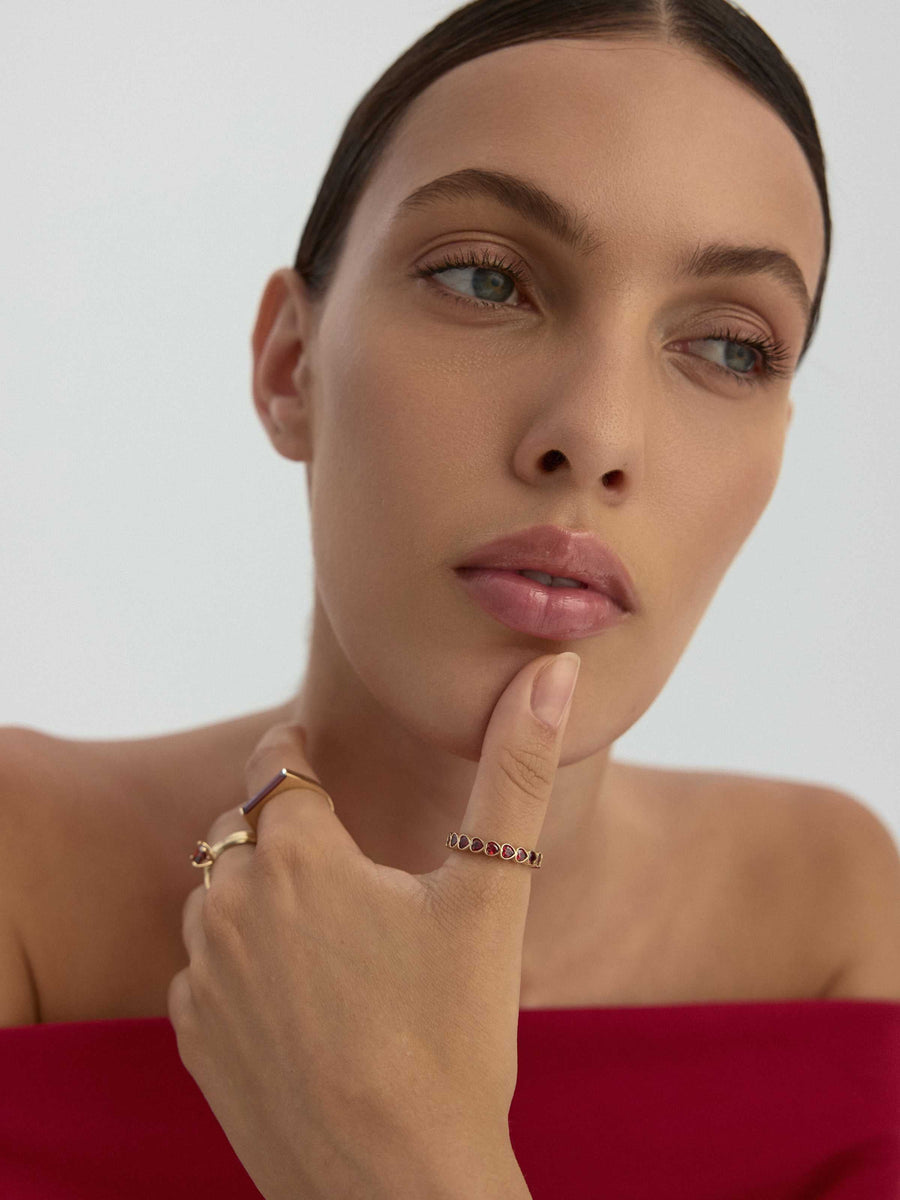 Heart Cut Ruby-Inspired Stone Romantic Ring in 14K Gold