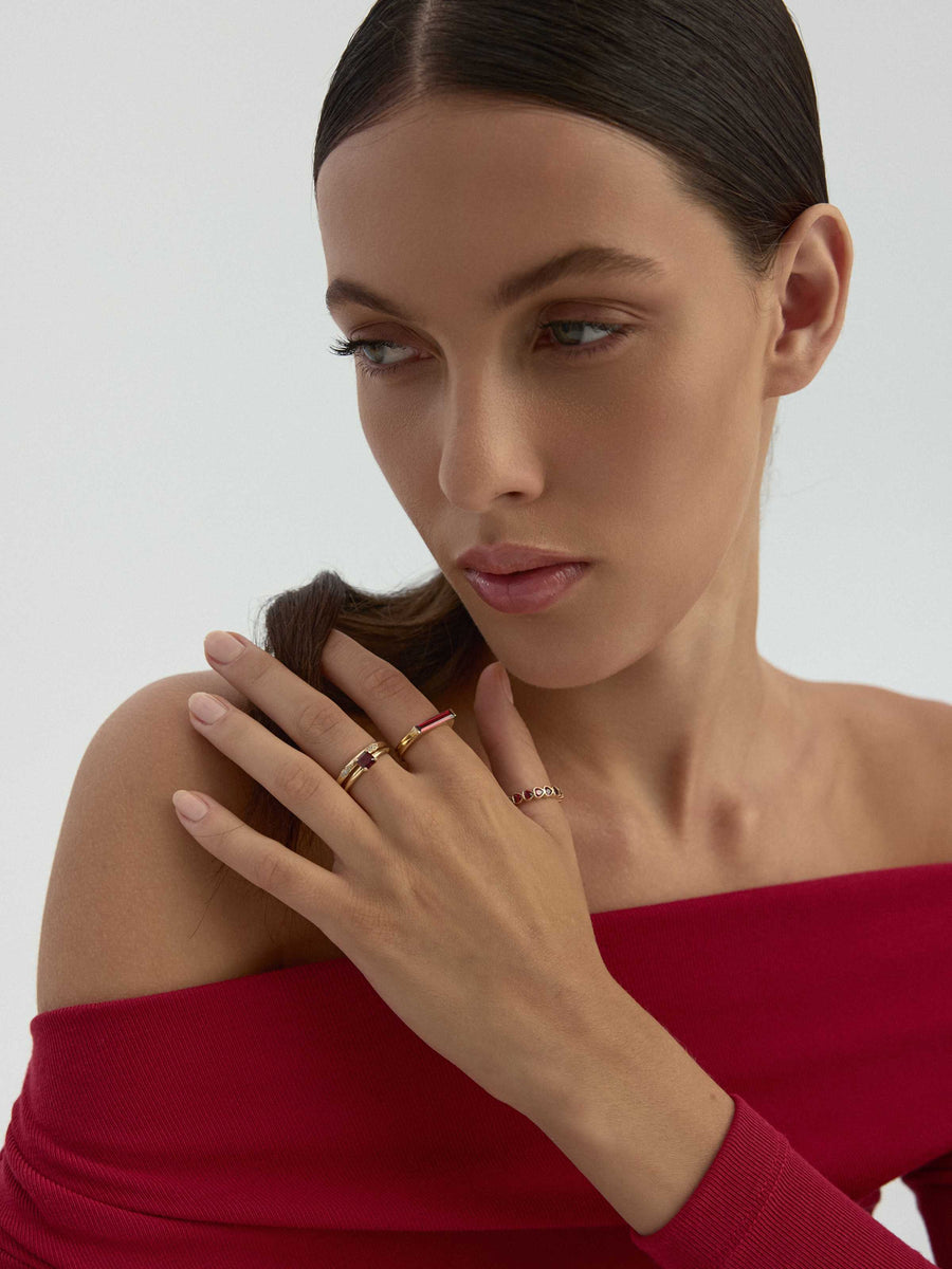 Heart Cut Ruby-Inspired Stone Romantic Ring in 14K Gold