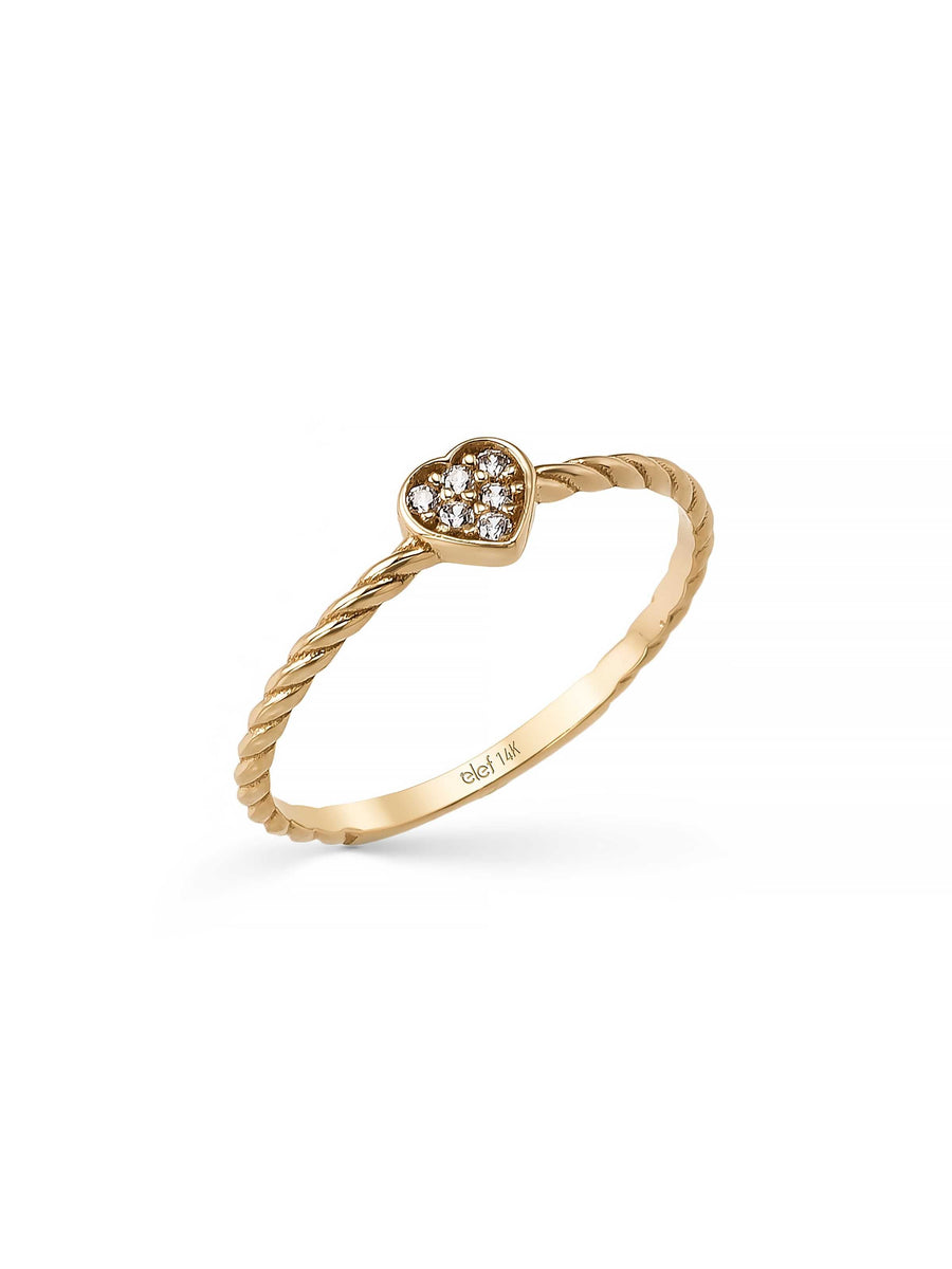 Heart Motif Twisted Body Ring in 14K Gold