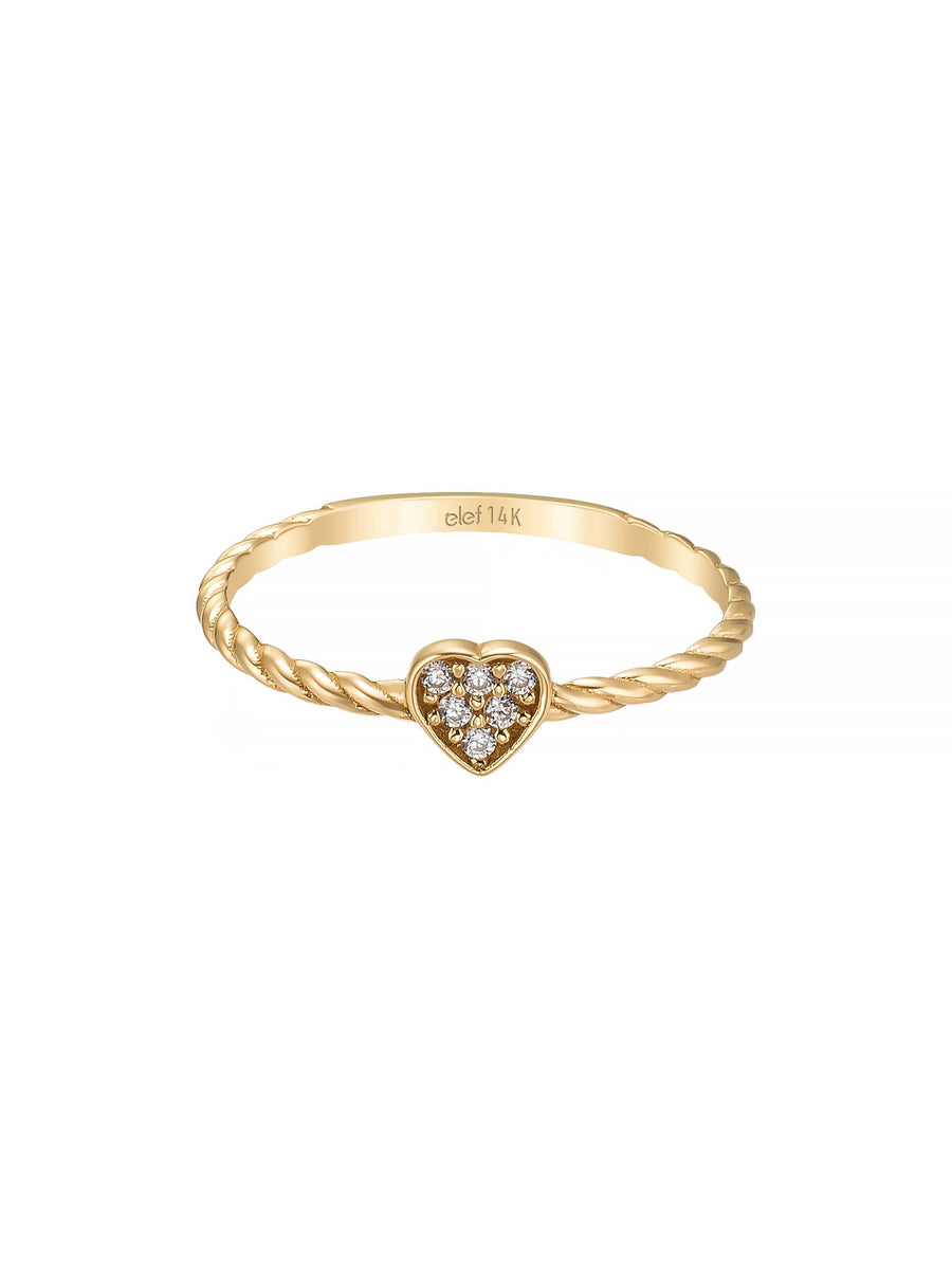 Heart Motif Twisted Body Ring in 14K Gold