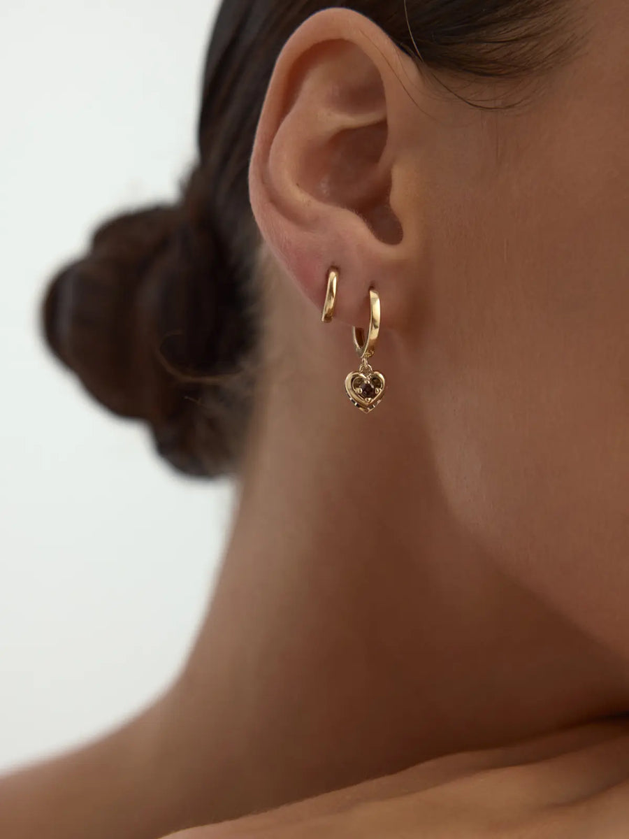 Heart Motif Double Detay Earrings in 14K Gold