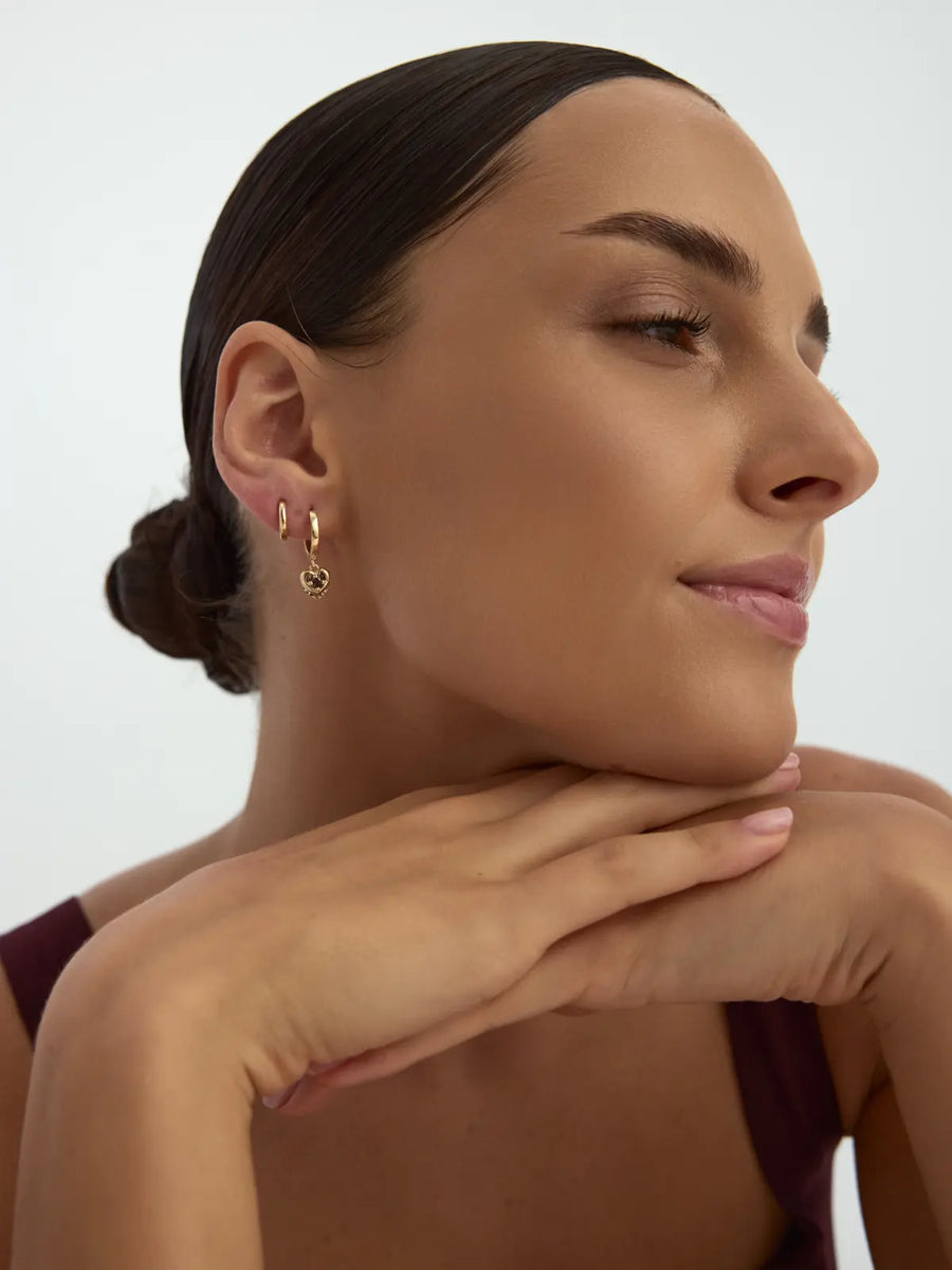 Heart Motif Double Detay Earrings in 14K Gold