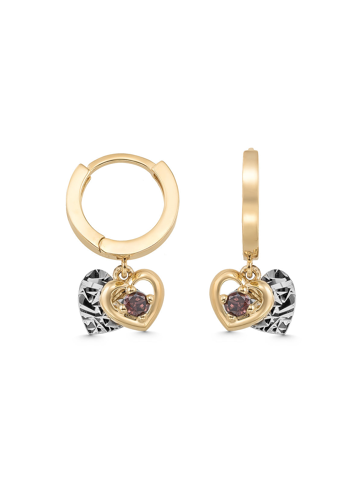 Heart Motif Double Detay Earrings in 14K Gold by Elef Jewelry