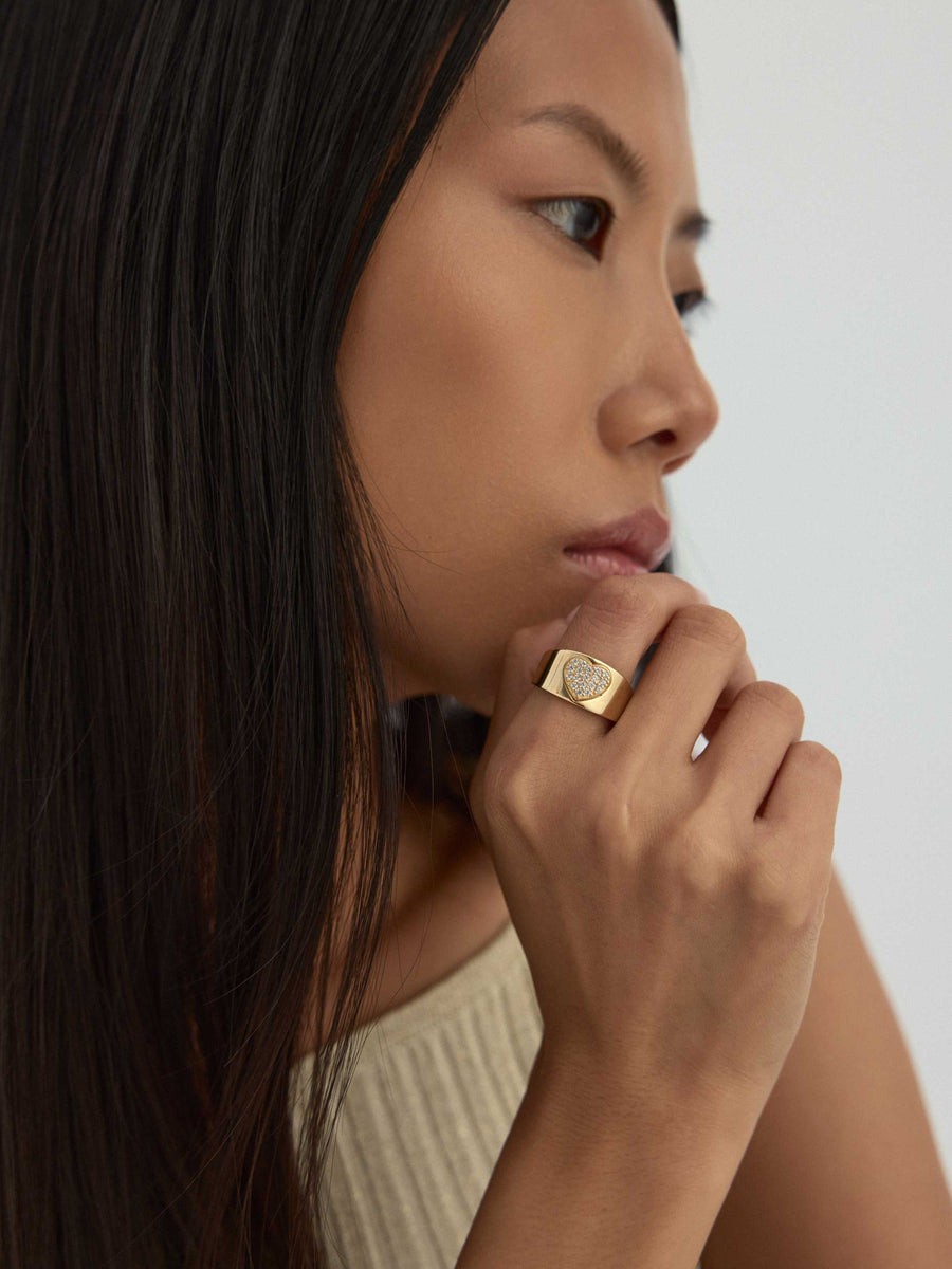 Heart Motif Diamond-Inspired Ring in 14K Gold