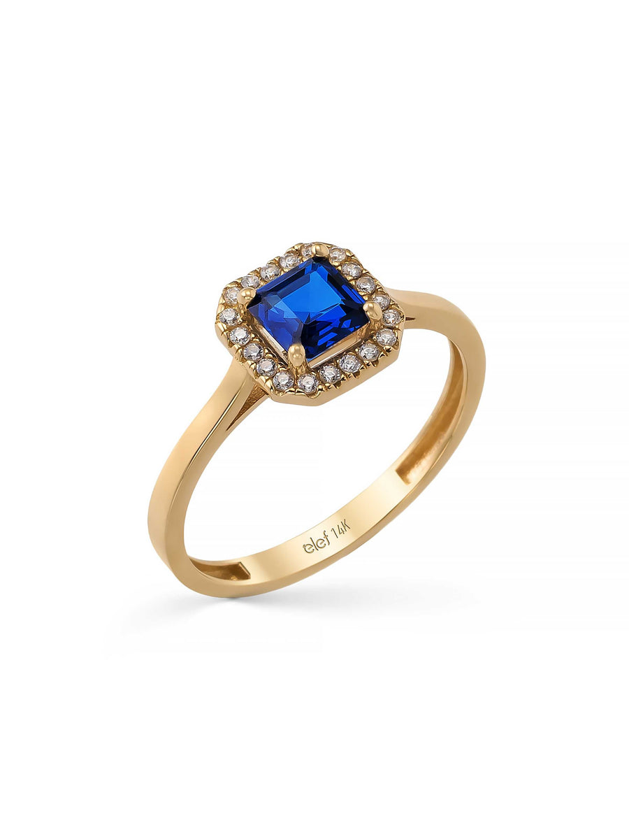 Square Sapphire-Inspired Stone Halo Ring in 14K Gold