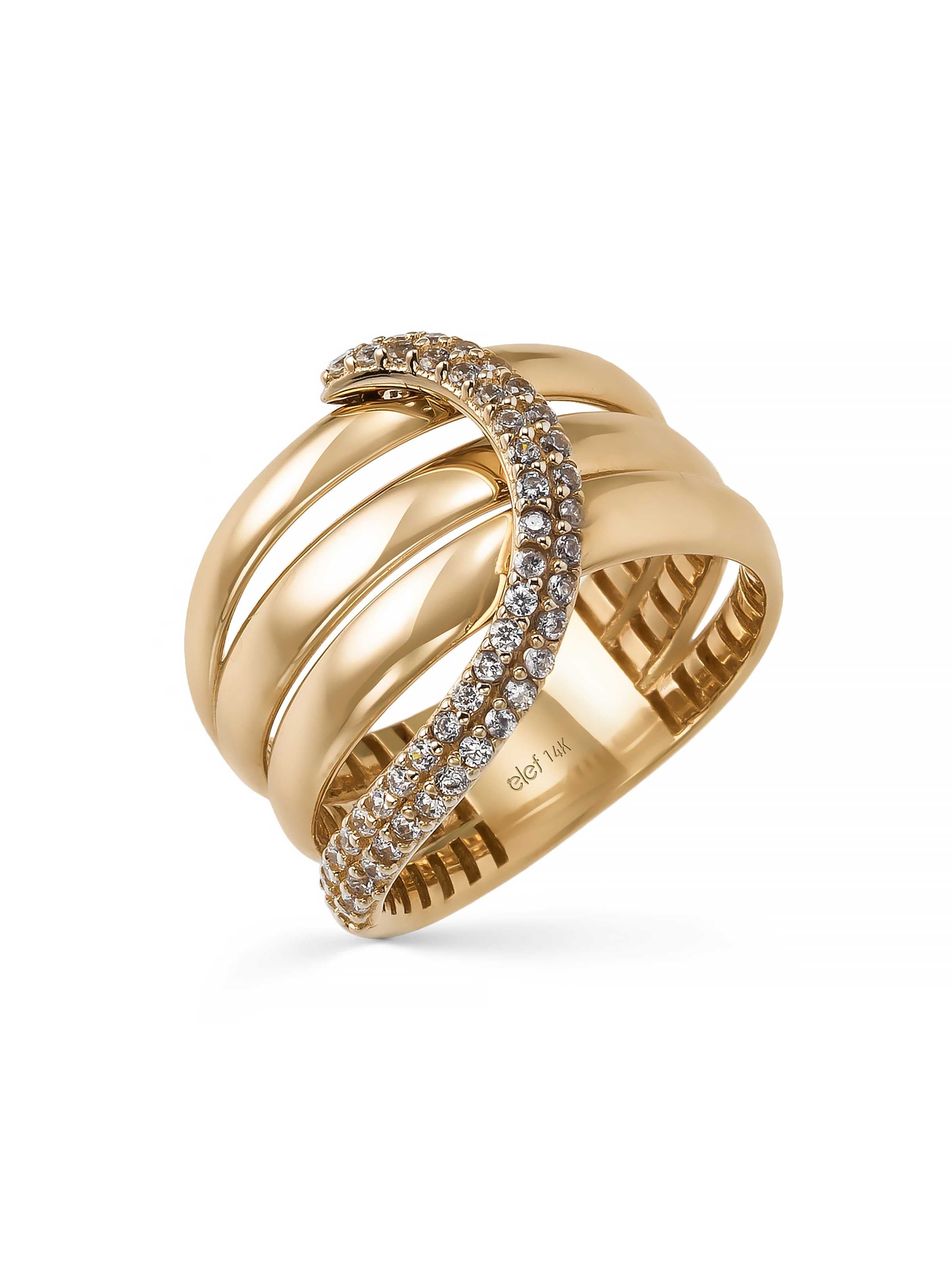 Kavisli Row Baguette Stone Ring in 14K Gold by Elef Jewelry
