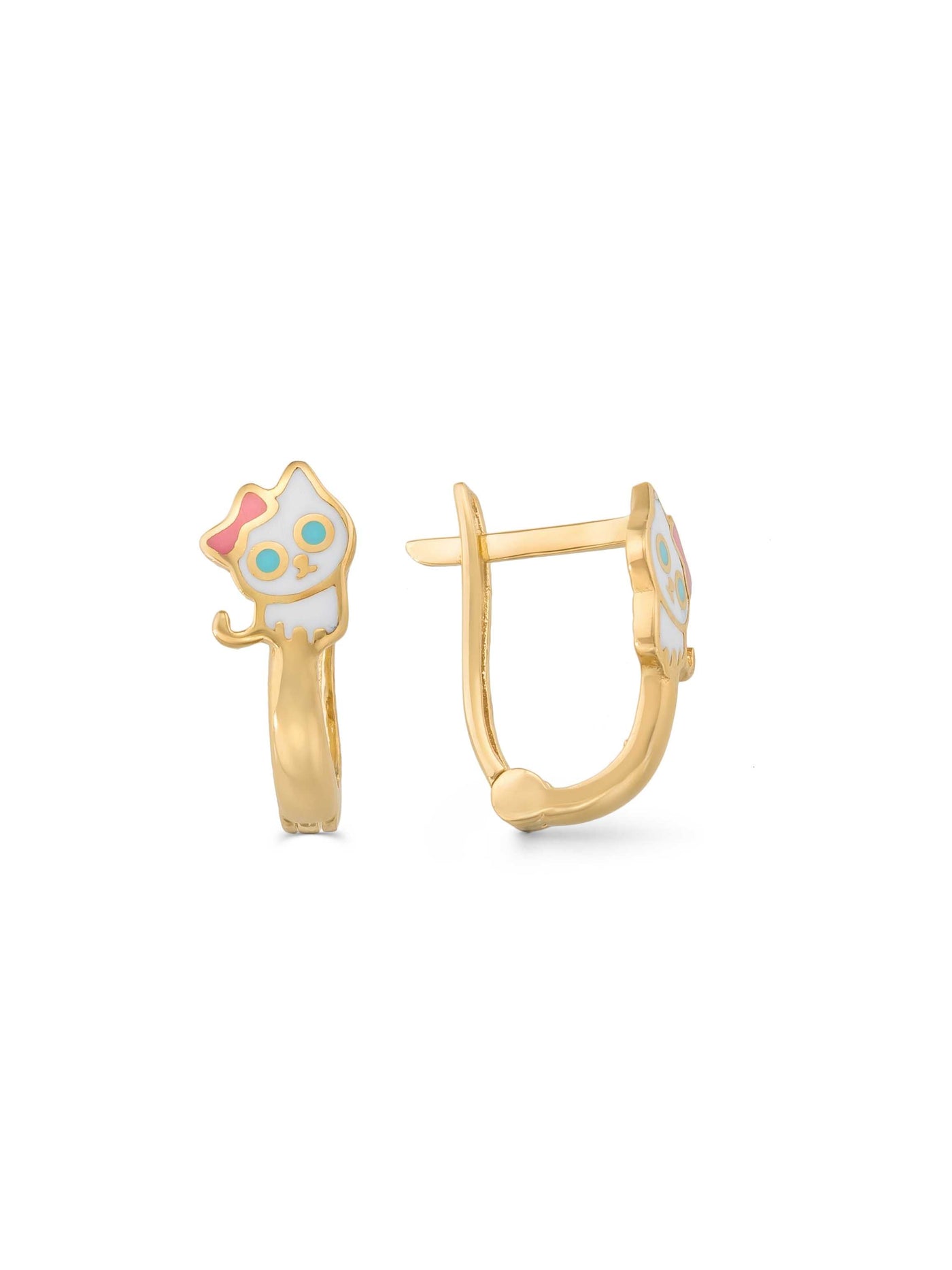 Cat Enamel Kids Earrings in 14K Gold by Elef Jewelry