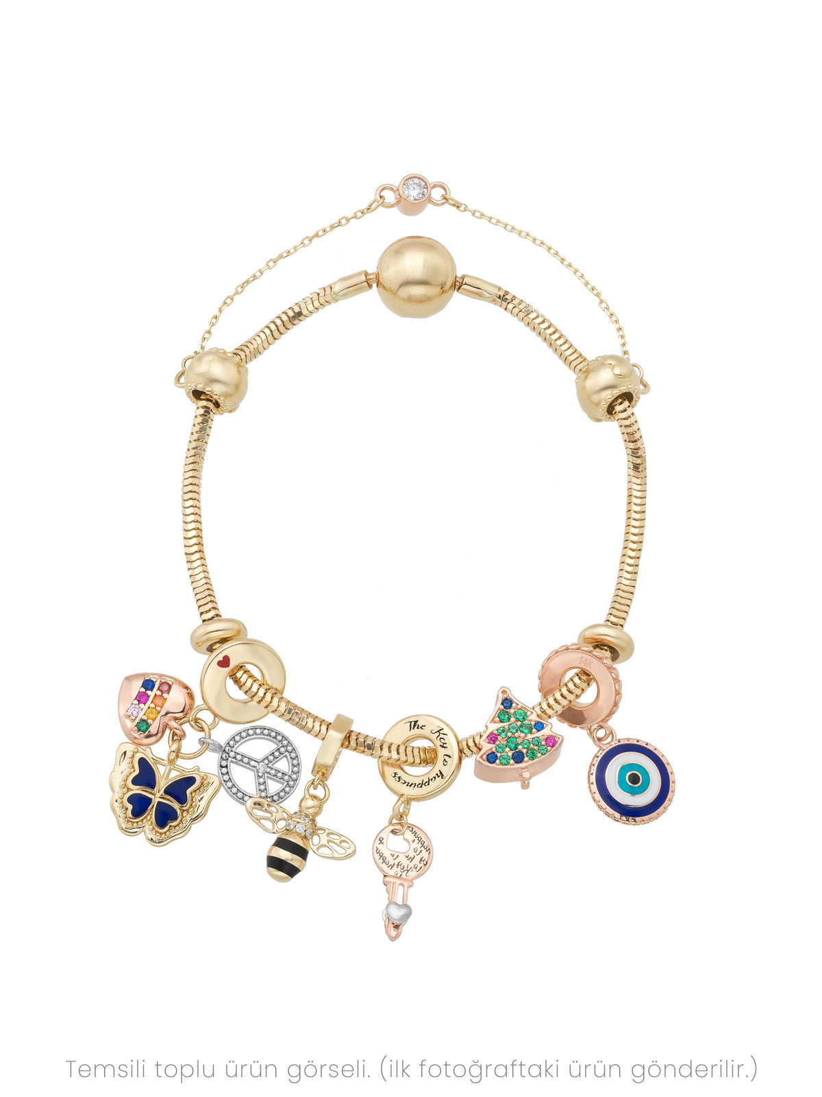 Butterfly, Peace & Multicolor Heart Multicolor Charm in 14K Gold by Elef Jewelry