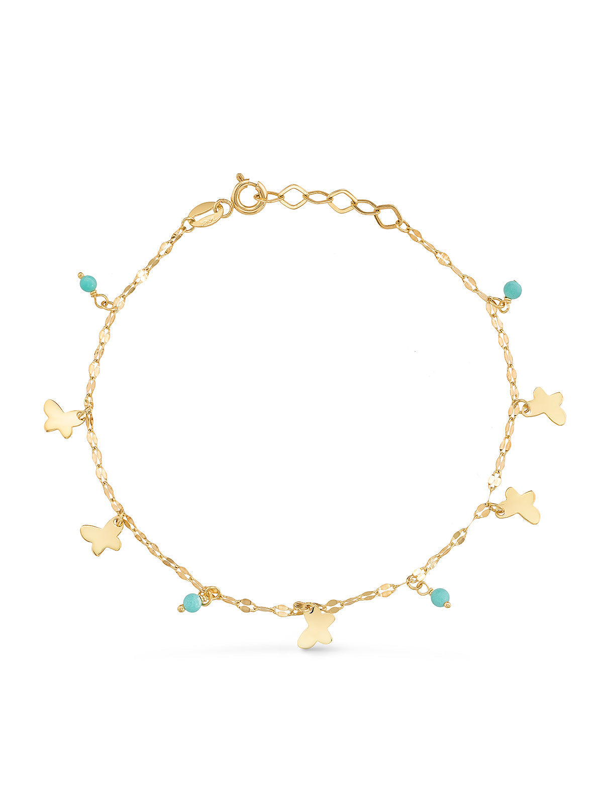 14K Gold Butterfly Turquoise Stone Accents Chain Bracelet by Elef Jewelry
