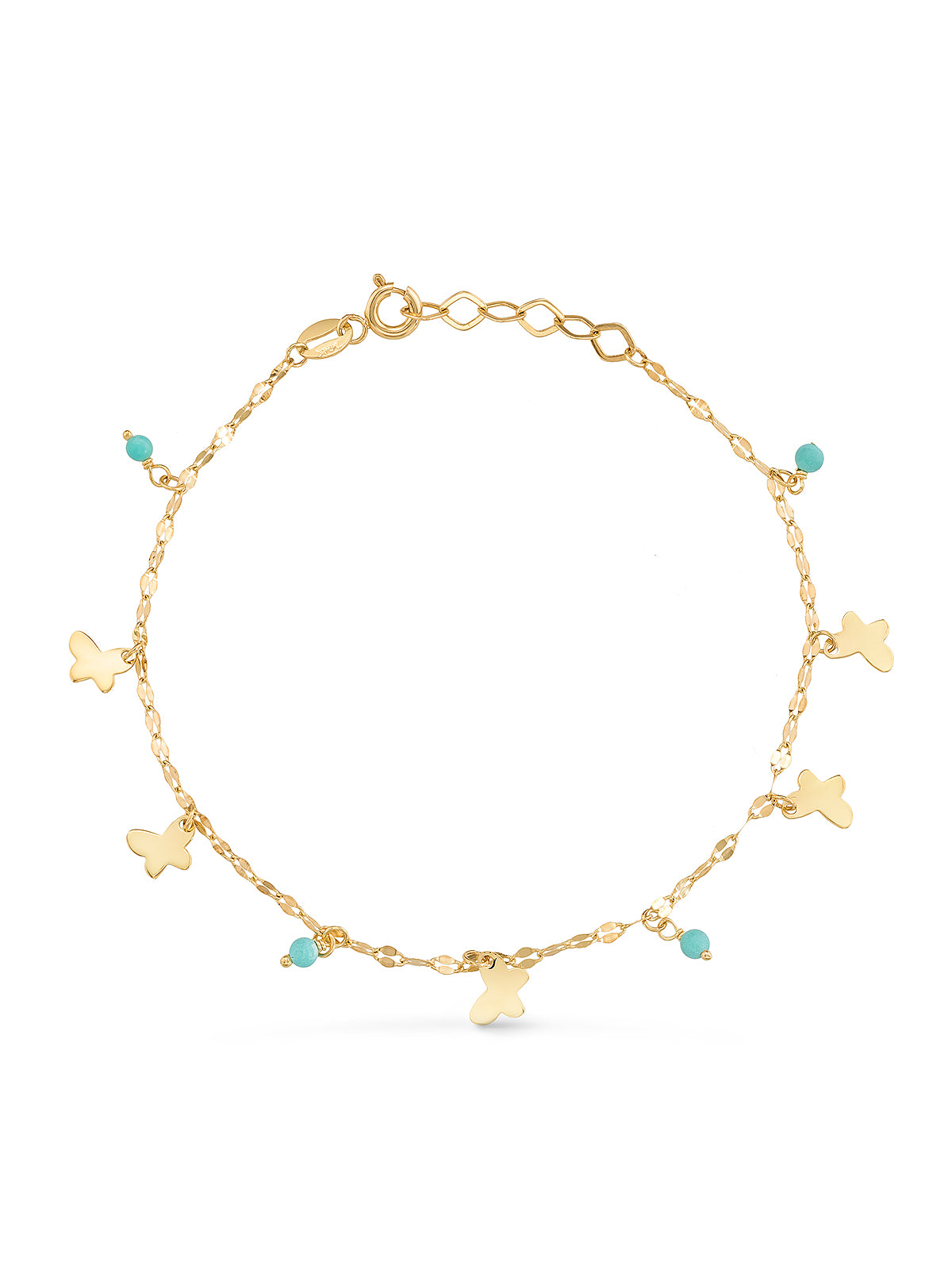 14K Gold Butterfly Turquoise Stone Accents Chain Bracelet by Elef Jewelry