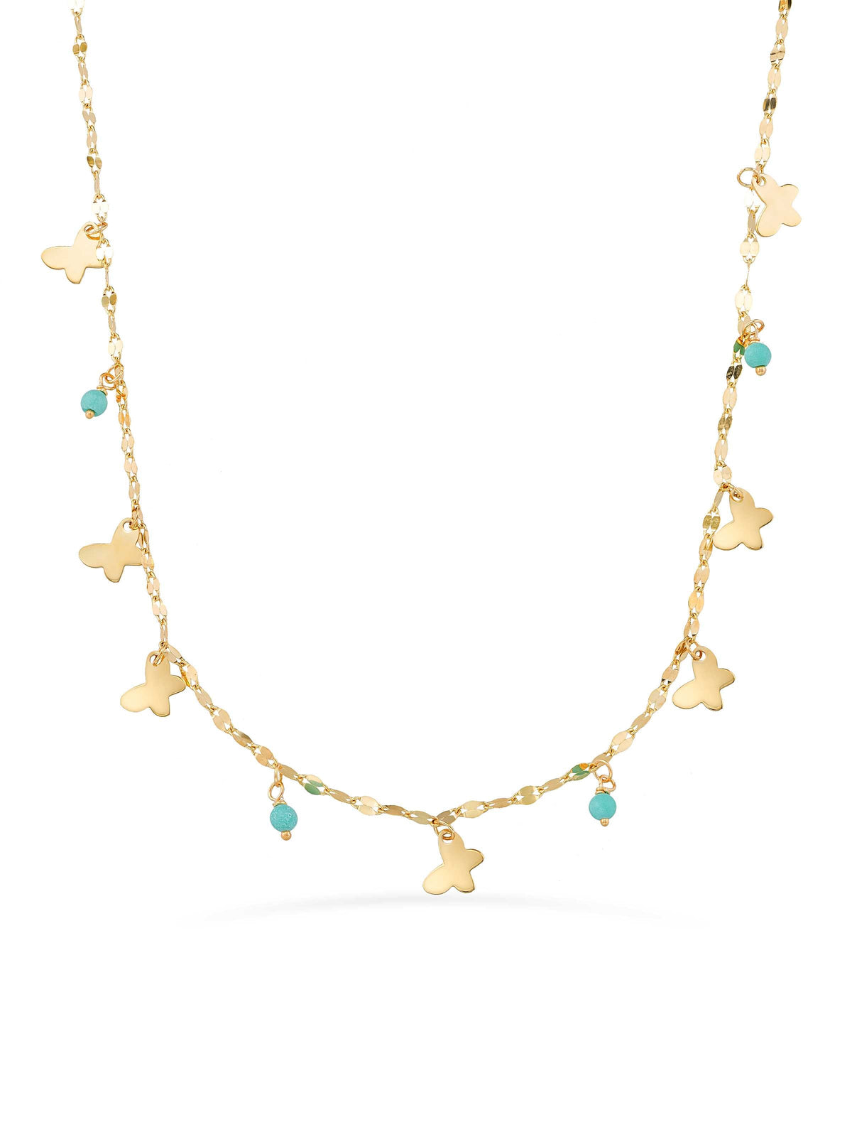 Butterfly Turquoise Stone Accents Necklace in 14K Gold by Elef Jewelry
