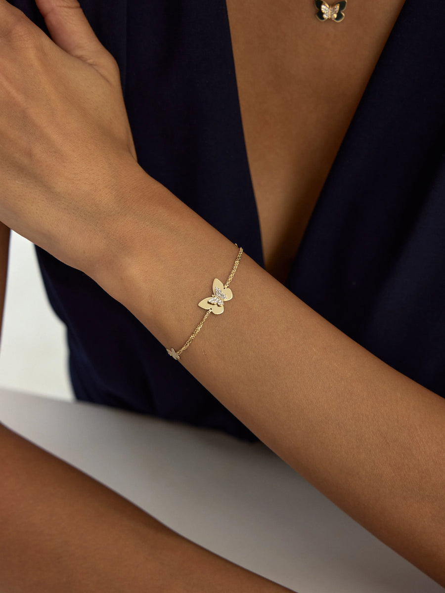 Butterfly Stone Accents Bracelet in 14K Gold