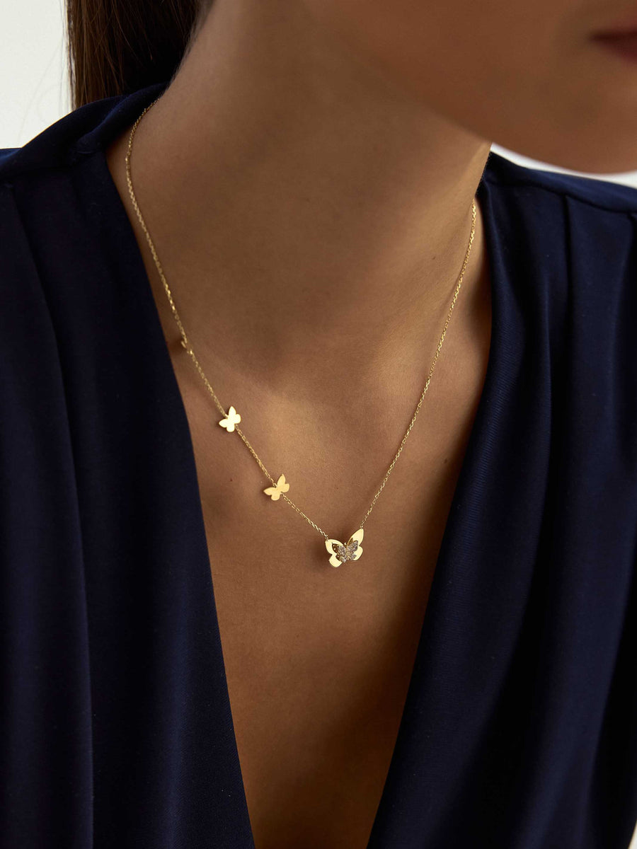 Butterfly Stone Necklace in 14K Gold