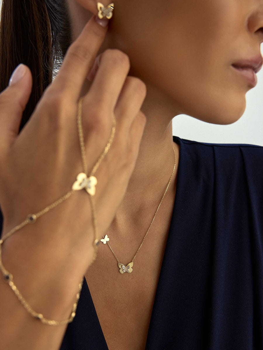 Butterfly Stone Necklace in 14K Gold