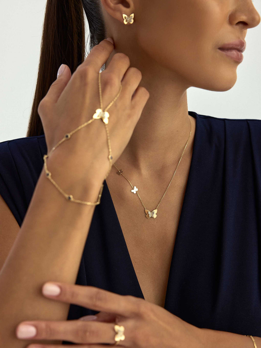 Butterfly Stone Necklace in 14K Gold