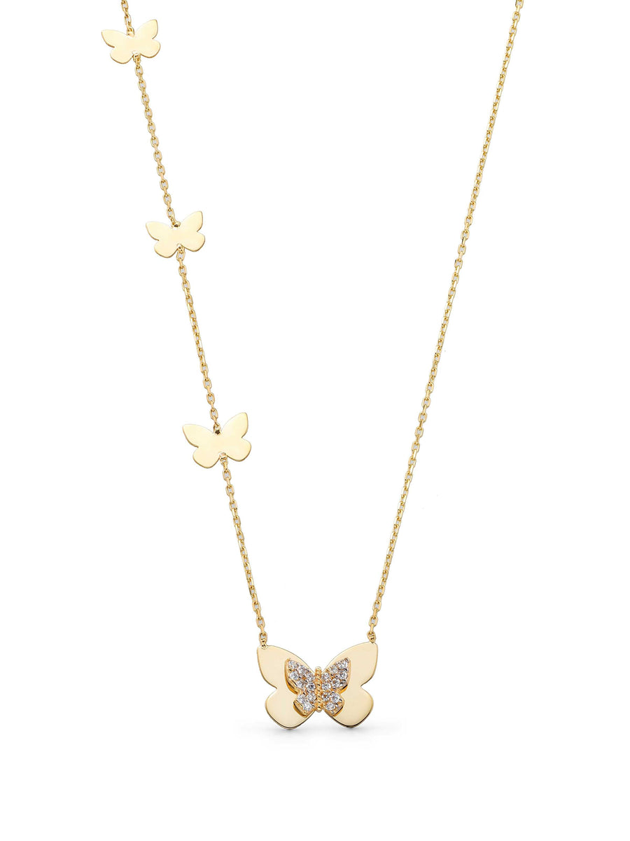 Butterfly Stone Necklace in 14K Gold