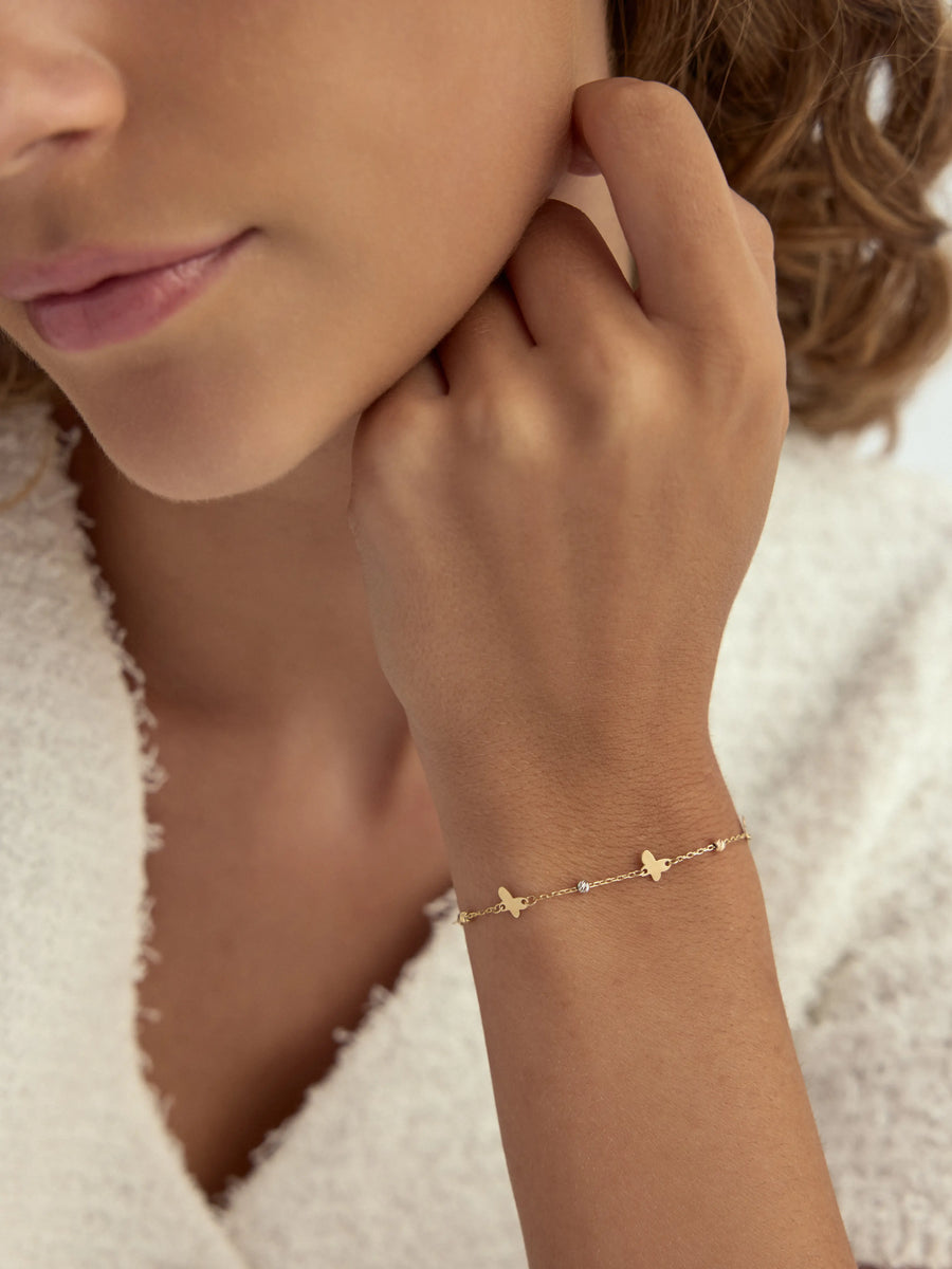 Butterfly Tri-Color Bracelet in 14K Gold